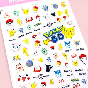 Kawaii 3D Poke Anime Monster Nail Art Stickers | Cute Cartoon Nail Decals | Pika & Friends Mini Sticker Sheet | Otaku Nail Supplies