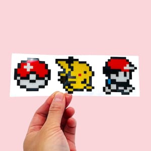 8-Bit Vinyl Sticker Set – Retro Sprite Pixel Art Trio | Gamer-Inspired Car Decals | Pixel Trainer Design
