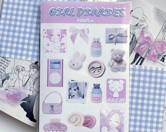 Coquette Anime Sticker Sheet – Girl Diaries, Pink Aesthetic, Nana-Hachi