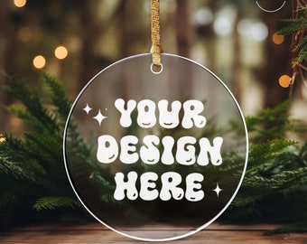 Ornament Mockup, Acrylic Round Clear Ornament Mockups, Stock Photo, Christmas Ornament Mock Up, Glass Ornament Mockup, JPEG, PNG