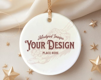 Ornament Mockup, Simple Ceramic Round White Ornament Mockups, Stock Photo, Sheer Sparkly Background, Champagne Ornament Mock Up, JPEG, PNG