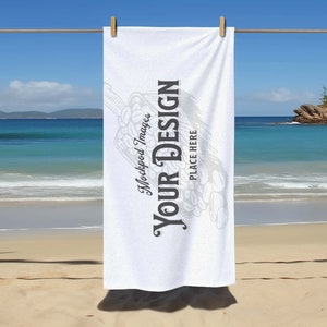 Modelo de Toalha de Praia 30x60 - Fácil de Editar | Sobreposição PNG do Canva, Camadas PSD para Photoshop ou Photopea e JPEG | Sublimação de Tinta