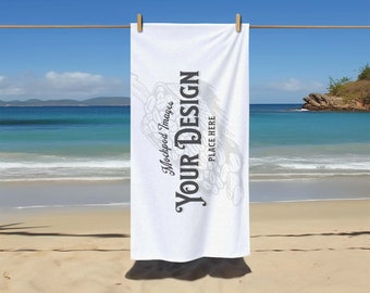 30x60 Beach Towel Mockup Template - Easy to Edit | Canva PNG Overlay, PSD Layers for Photoshop or Photopea, and JPEG | Dye Sublimation