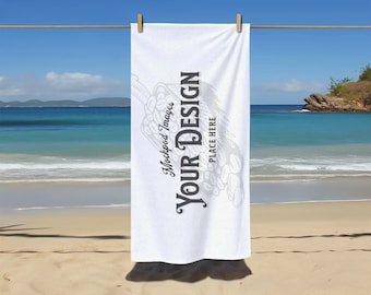 30x60 Beach Towel Mockup Template - Easy to Edit | Canva PNG Overlay, PSD Layers for Photoshop or Photopea, and JPEG | Dye Sublimation