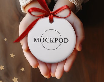 Christmas Ornament Mockup, Ceramic Round White Ornament Mockup, Stock Photo, Mockup Blank Tree Ornament, Canva Mock up Bundle