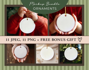 Ornament Mockup Bundle, Ceramic Round White Ornament Mockups, Stock Photo, Christmas Ornament Mockups, Ornament Video, JPEG, PNG, Free Gift