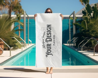 30x60 Beach Towel Mockup Template - Easy to Edit | Canva PNG Overlay, PSD Layers for Photoshop or Photopea, and JPEG | Dye Sublimation