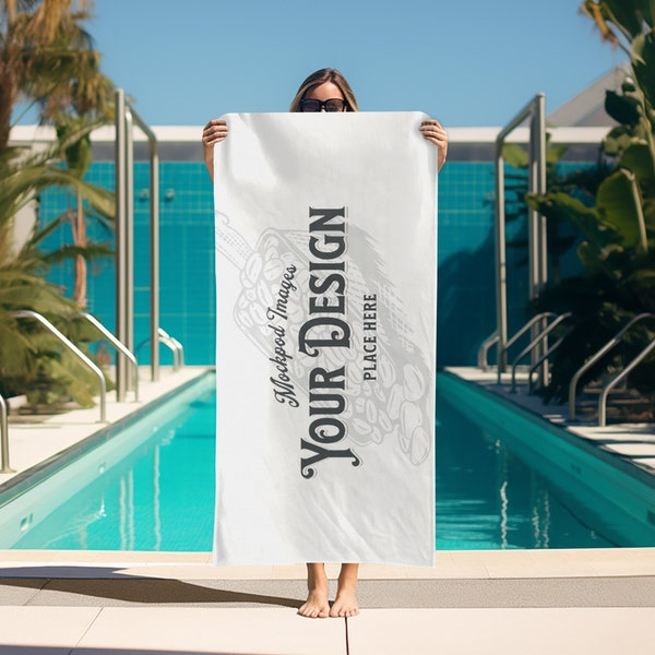 30x60 Beach Towel Mockup Template - Easy to Edit | Canva PNG Overlay, PSD Layers for Photoshop or Photopea, and JPEG | Dye Sublimation