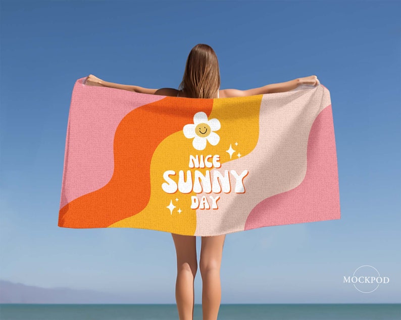 30x60 Beach Towel Mockup Template Horizontal Easy Canva Edit PNG