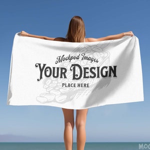 Modelo de maquete de toalha de praia 30x60 - horizontal | Edição fácil do Canva - sobreposição de PNG, camadas PSD Photoshop/Photopea e JPEG | Maquete realista