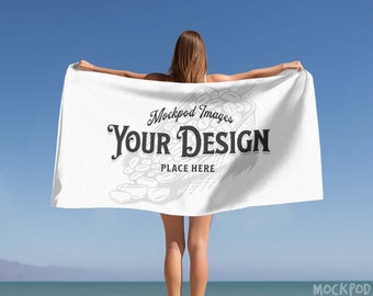 30x60 Beach Towel Mockup Template - Horizontal | Easy Canva Edit - PNG Overlay, PSD Photoshop/Photopea Layers, and JPEG | Realistic Mockup