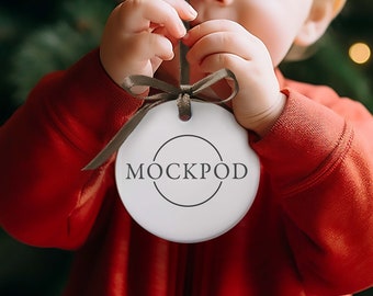 Ornament Mockup, Ceramic Round White Ornament Mockups, Stock Photo, Toddler Boy Holding Ornament, Ornament Mock Up, JPEG, PNG