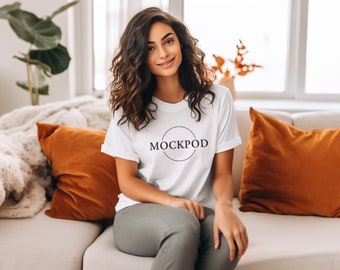White Bella Canvas 3001 Mockup | Tshirt Mockup, Womens Tee Mock, White T-Shirt Mockup, White Tshirt Mockup, Bella Canvas Shirt, Fall Mockup