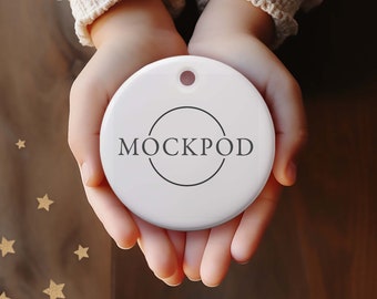 Christmas Ornament Mockup, Ceramic Round White Ornament Mockup, Hand Holding Ornament Mockup,