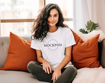 White Bella Canvas 3001 Mockup | Tshirt Mockup, Womens Tee Mock, White T-Shirt Mockup, White Tshirt mockup, Bella Canvas Shirt, Fall Mockup