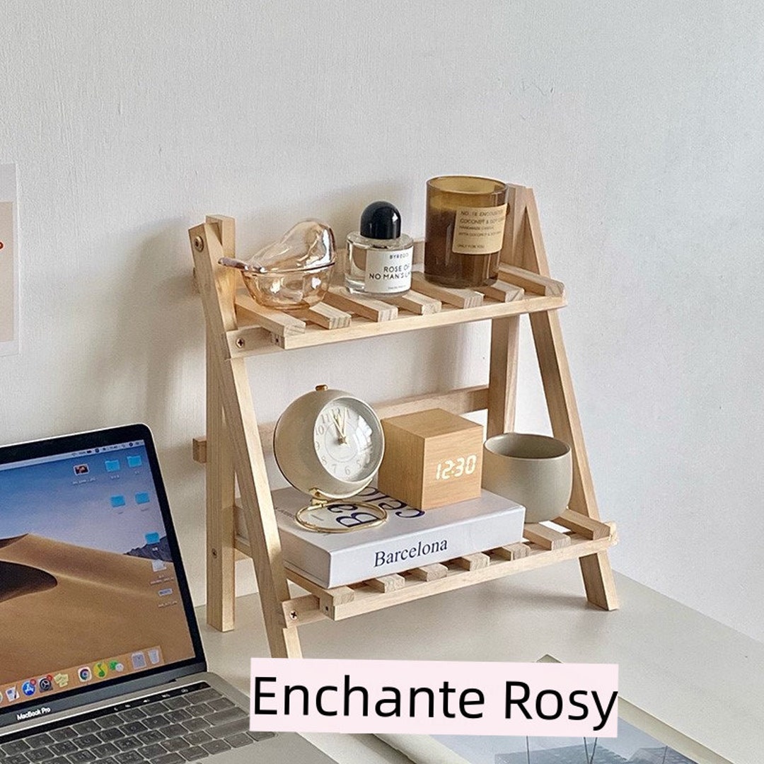 Wooden Table Rack Two Tier Desk Shelf Wood Bookrack Table Decor Study ...