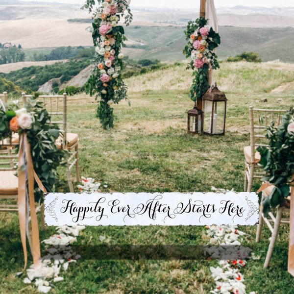 Happily Ever After Starts Here, vintage ceremony aisle sign