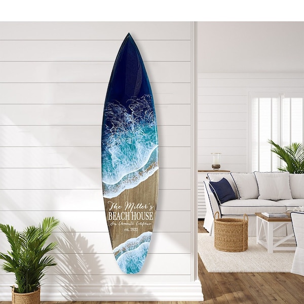Resin Wave Surfboard: Custom Beach House Decor