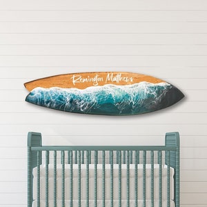 Surfbrett personalisiert, mit Wellen in aqua, blau oder türkis, Resin Wellen, Surfbrett aus Resin