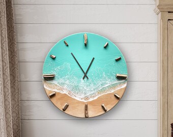 Ocean clock with driftwood numbers
