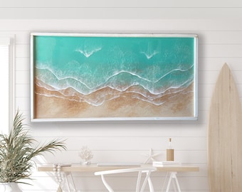 Framed Epoxy Resin Ocean Wave Wall Art: Coastal Decor