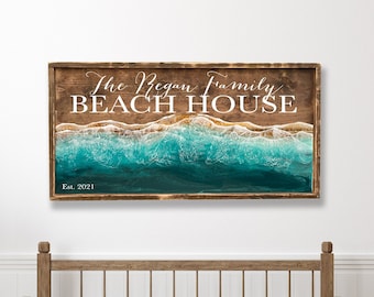 Custom Beach House Sign with Ocean Waves, Resin wave wall art