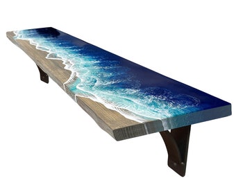Live edge wood shelf with resin waves