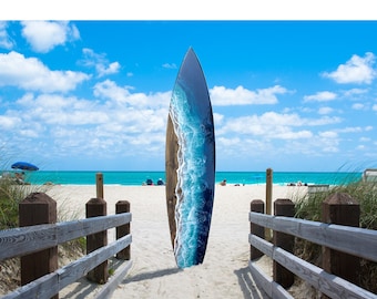 6' Ocean Surfboard With Blue Waves, Surfboard Wall Art - Etsy