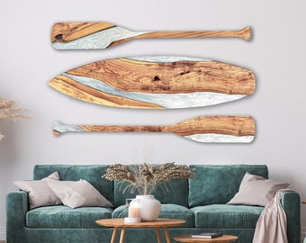 Resin River Surfboard with matching oars, Live Edge, Olive Wood