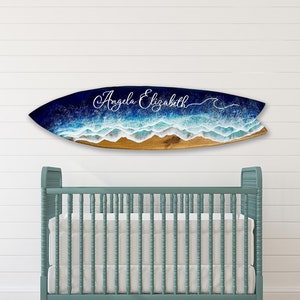 Resin Wave Surfboard with baby name, Custom Surfboard Wall Art