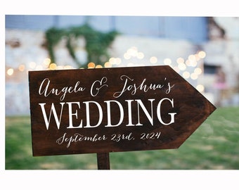 Large Wood Wedding Arrow with names and date