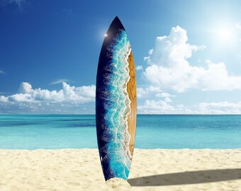 Resin Ocean Wave Surfboard: Wood Wall Art (6ft)