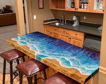 Resin Wave Live Edge Bar Top: Ocean Epoxy Counter