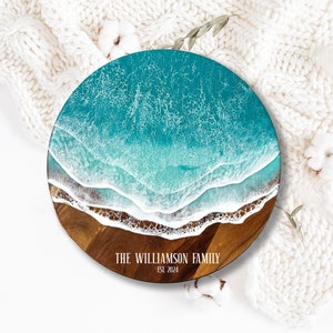 Custom Lazy Susan with Resin Waves, Family name lazy susan with established date