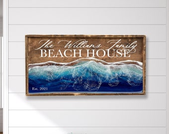 Custom Beach House Sign with Ocean Waves