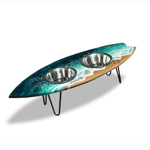 Surfboard Dog Bowl With Resin Waves - Etsy