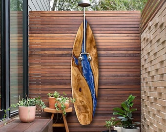 Outdoor Shower Surfboard, Live Edge Olive Wood River Surfboard - Etsy
