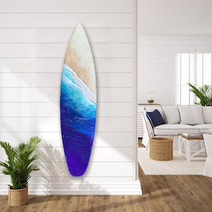 6 foot Ocean Surfboard with epoxy resin waves, surfboard wall art