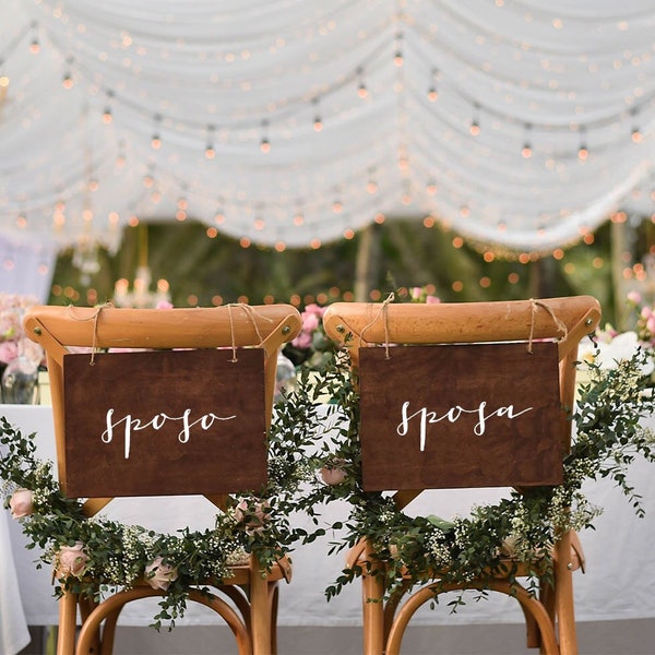 Sposo and Sposa wood chair signs