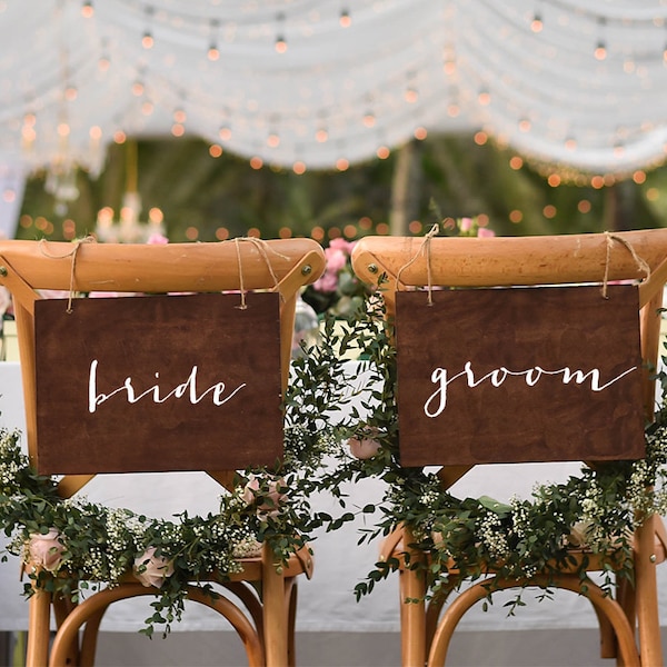 Bride and Groom Wood Chair Signs