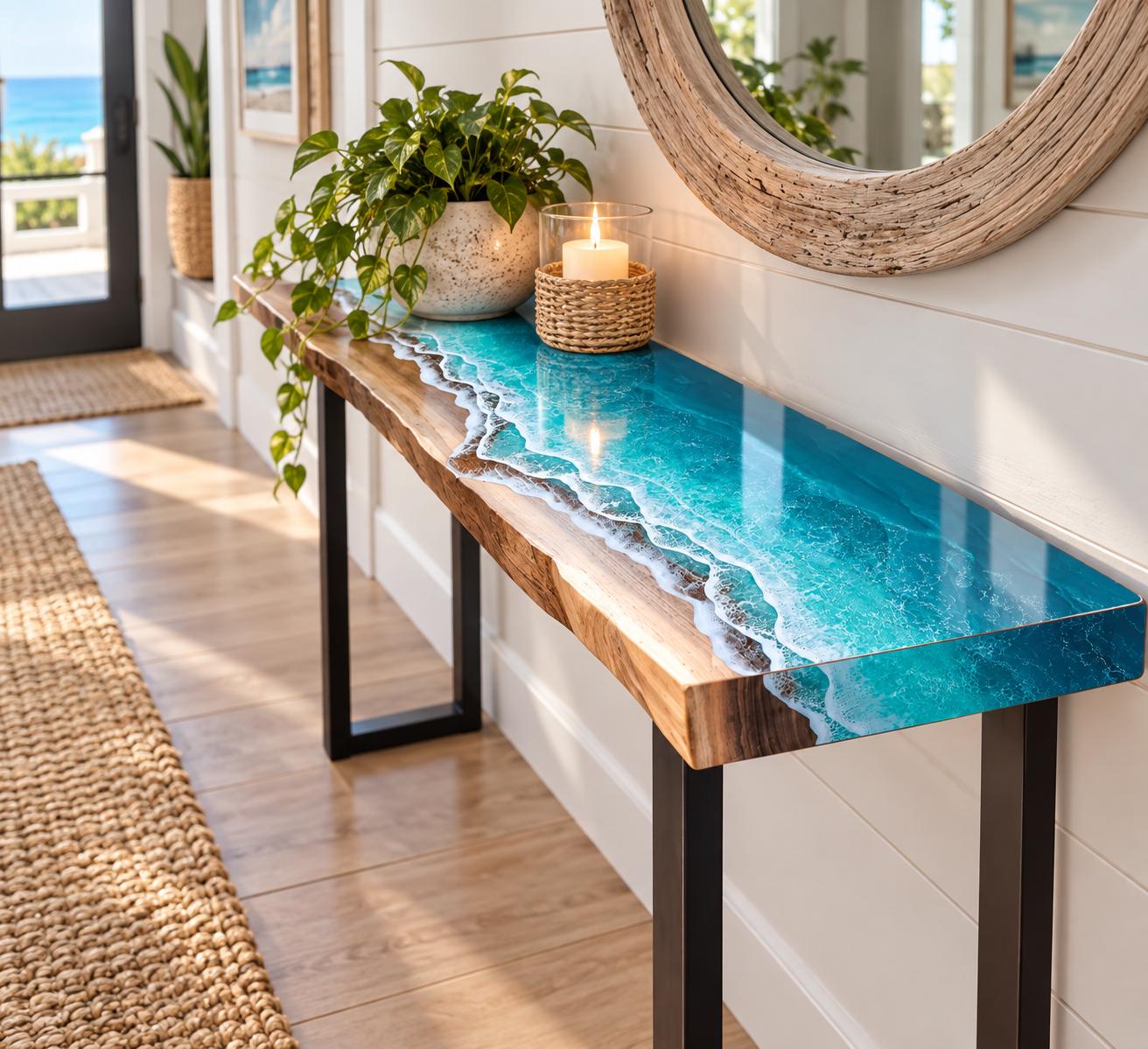 Resin Wave Console Table, Live Edge Ocean Bar Top Table - Etsy