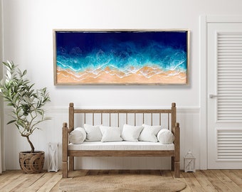 Framed Ocean Wall Art, Epoxy Resin Wave Art, 60x24"