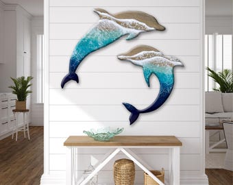 Dolphin Wall Art with Epoxy Resin Waves