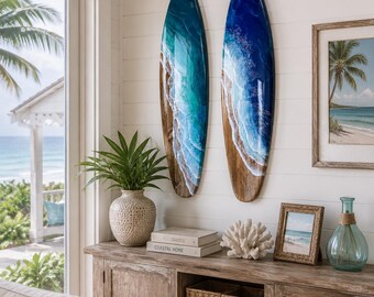 6' Ocean Surfboard With Blue or Aqua Waves, Resin Wave Surfboard