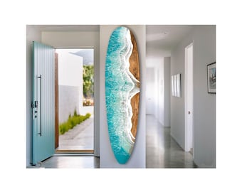 Large surfboard with epoxy resin waves, longboard