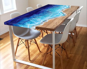 Resin Wave Dining Room Table with white metal legs