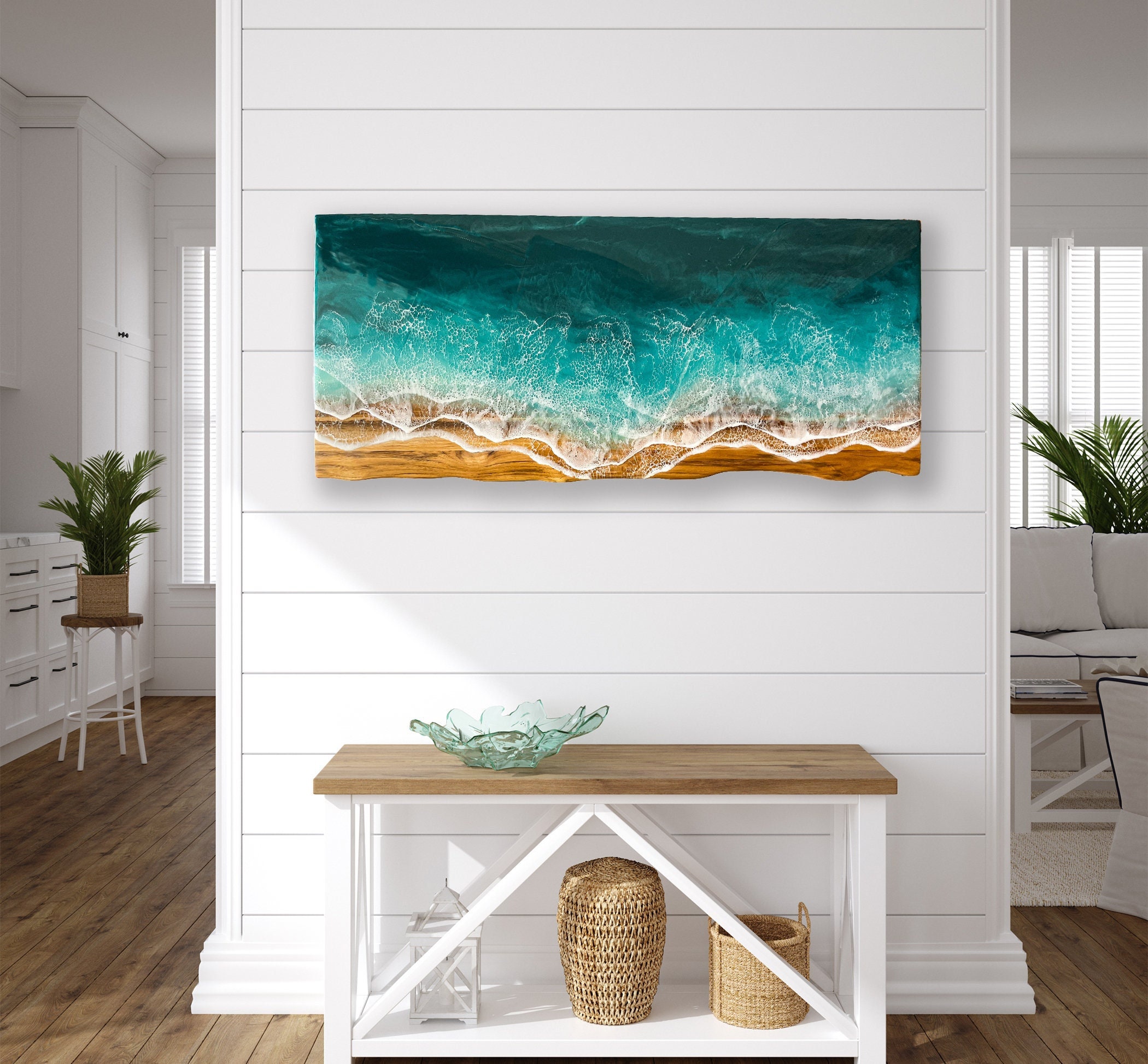 Live Edge Teak Wall Art With Ocean Waves - Etsy