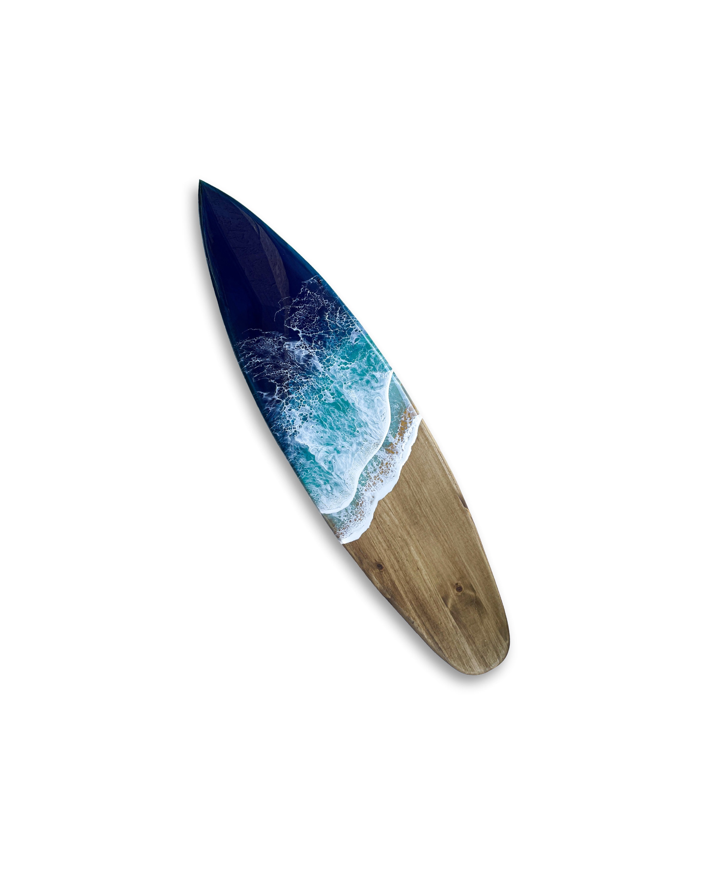Ocean Surfboard with blue and aqua resin waves, Resin Wave Surfboard