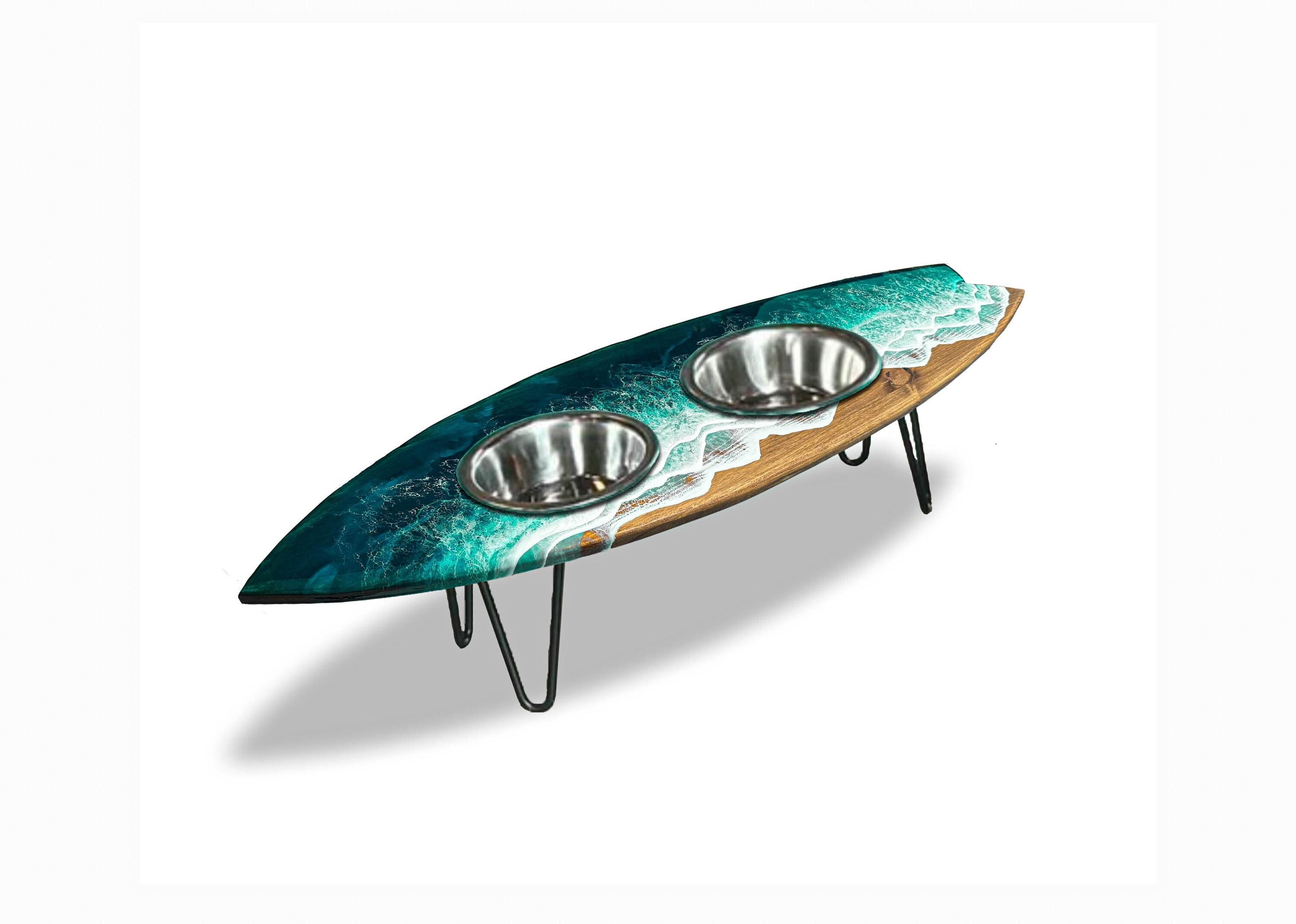 Surfboard Dog Bowl With Resin Waves - Etsy