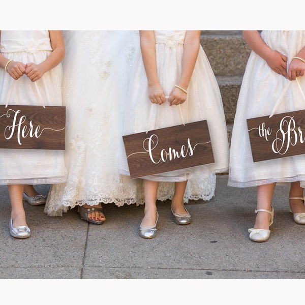 Here comes the bride, set of 3 wood wedding signs